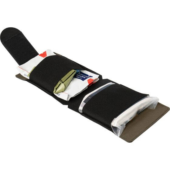 Everyday Carry (EDC) Wallet Kit by North American Rescue showing compact trauma gear with multiple compartments.