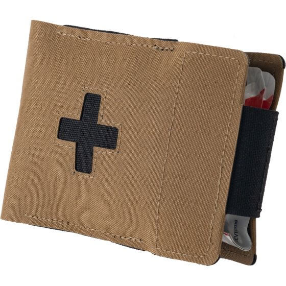 Everyday Carry EDC Wallet Kit by North American Rescue showing compact trauma gear pouch in tan.