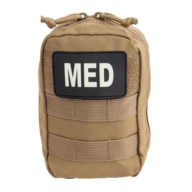 Solo IFAK individual first aid kit with a labeled MED patch in tan color.