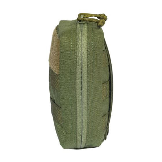 Tactical Operator Response Kit compact green pouch side view for trauma response needs.