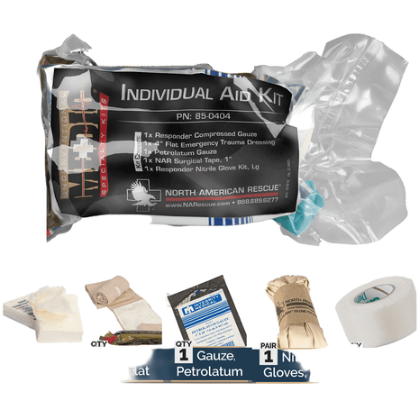 Mass Crisis Incident Kit featuring an Individual Aid Kit with essential medical supplies for emergency situations.