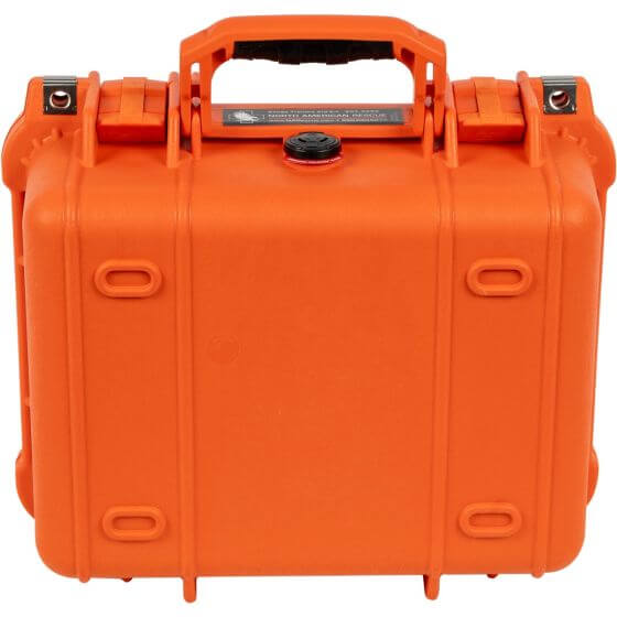 Range Trauma Aid Kit - Hard Case in bright orange color, designed for firearm training environments.