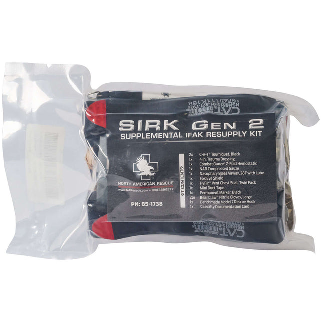 SIRK Gen 2 supplemental IFAK resupply kit in clear packaging on a white background