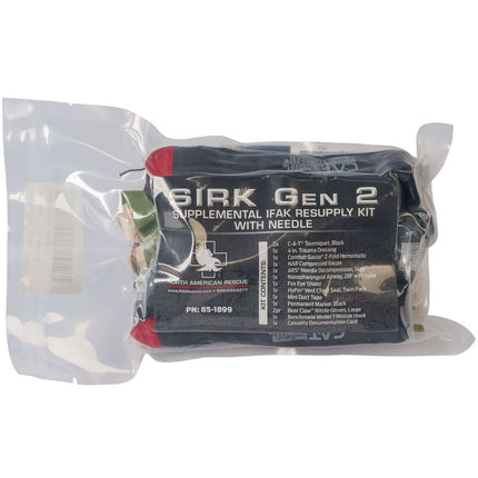 SIRK Gen 2 supplemental IFAK resupply kit with needle in clear packaging on a white background