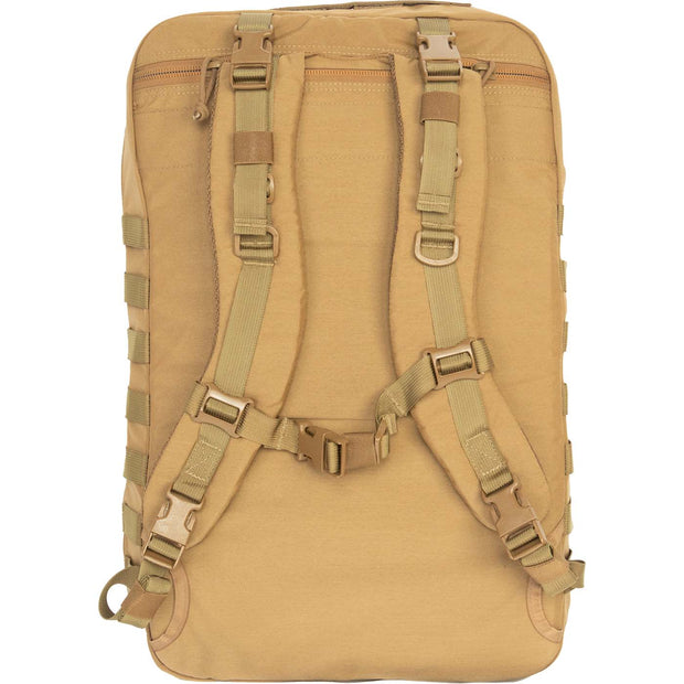Explosive Ordnance Disposal Units Medical Kit bag in tan color with adjustable straps and buckle.