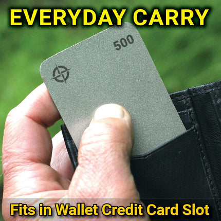 Tiny Knife Sharpener Kit - EDC fits in wallet credit card slot for everyday carry convenience.
