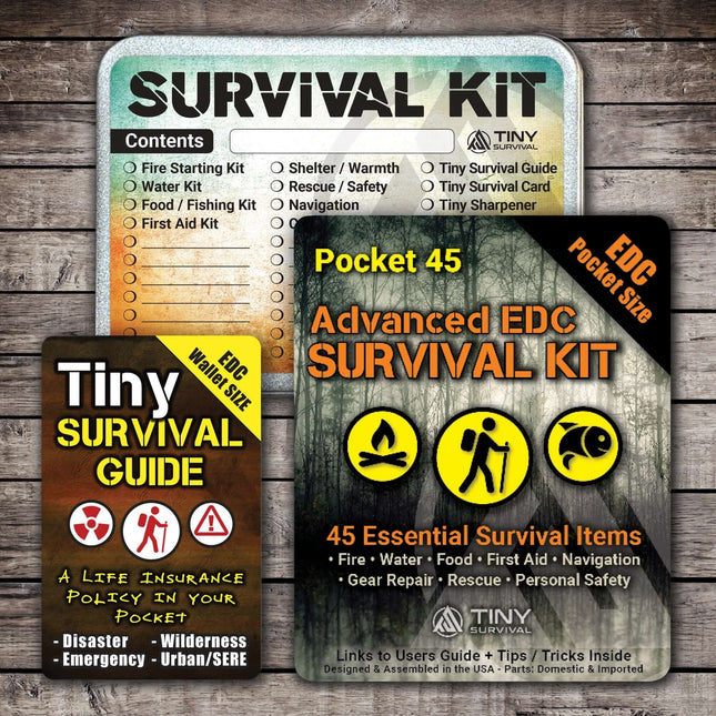 P-49 Elite Survival Kit - Bundle contents including survival guides and essential items for emergencies.