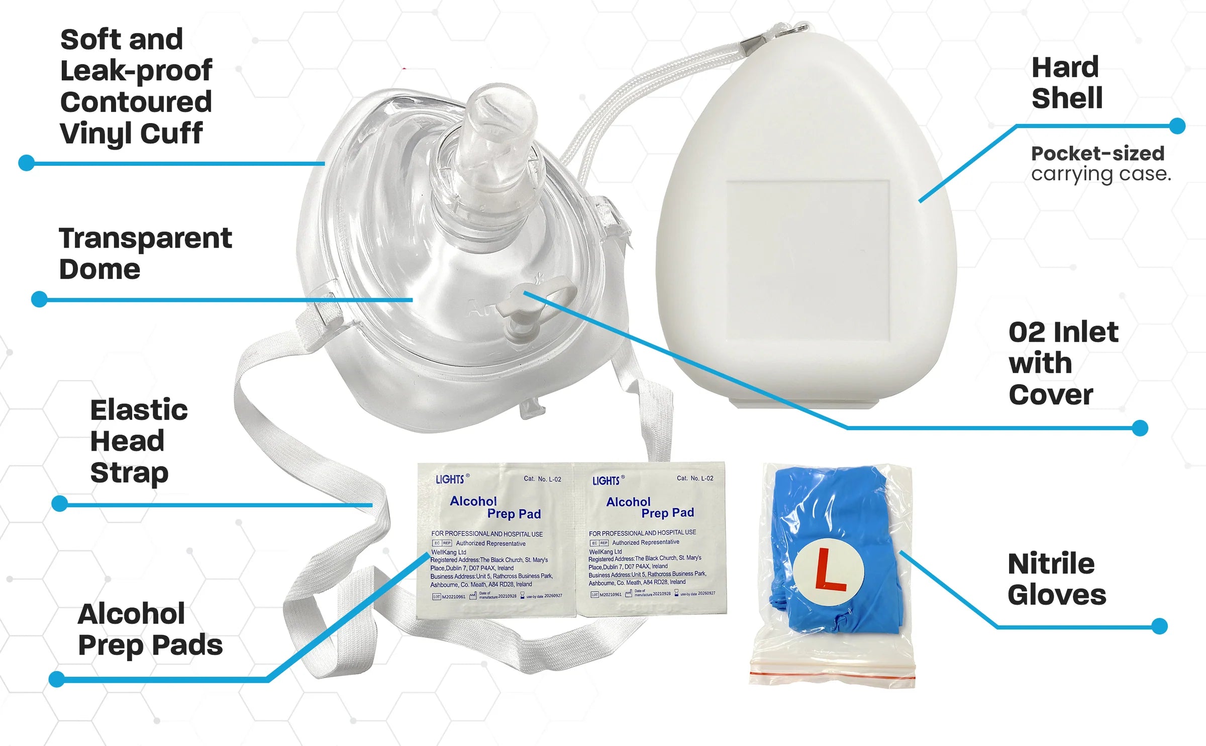 Ambu CPR Mask With O2 Inlet, Headstrap, Gloves, And Wipes, Blank No Logo