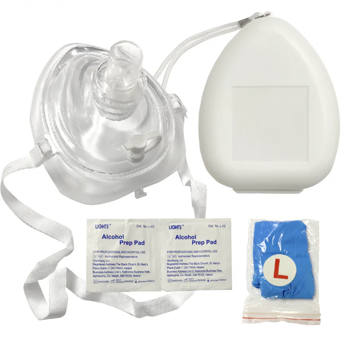 Ambu CPR Mask With O2 Inlet, Headstrap, Gloves, And Wipes, Blank No Logo