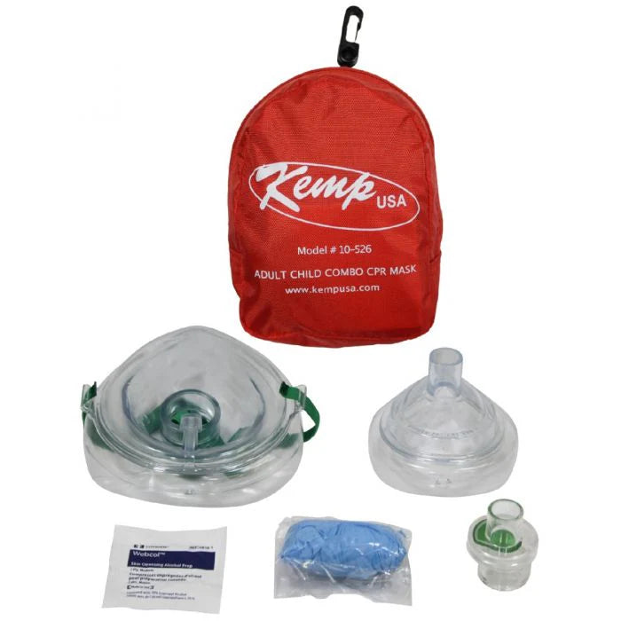 CPR Mask Adult & Child Combo With Gloves & Wipe In Soft Case Pouch