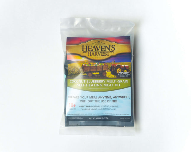Self-Heating Meal Kit - Coconut Blueberry Multi-Grain packed for easy preparation anytime, anywhere, without fire.