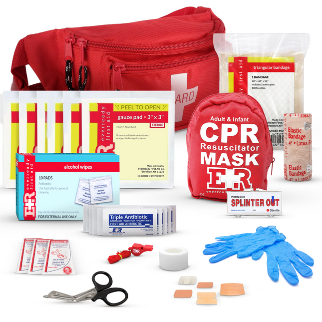 72-Piece First Aid Fanny Pack with CPR Masks – Compact & Portable Kit