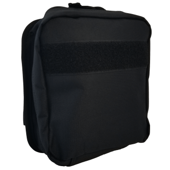 Compact black tactical first aid kit bag with velcro strap, ideal for emergency medical response.