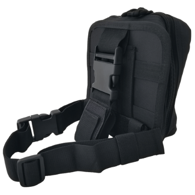 Black tactical pouch designed for carrying an enhanced individual first aid kit securely in demanding environments.