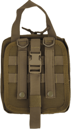 Compact ELITE general purpose first aid kit with MOLLE straps and reinforced pull handle for tactical use.