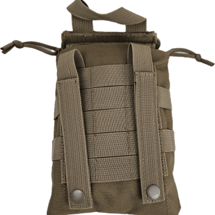 Compact tactical pouch with molle webbing, ideal for carrying a trauma kit or essential gear.