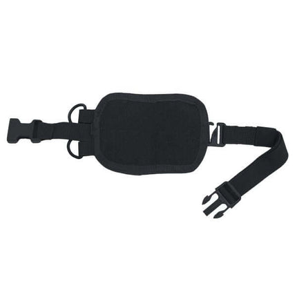 Black tactical strap with adjustable buckle, designed for secure attachment to gear or equipment.