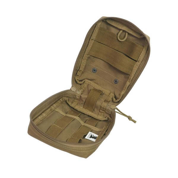 Open tactical IFAK with durable design, ideal for high-risk environments. Perfect for storing first aid trauma kits with tourniquet and hemostatics.
