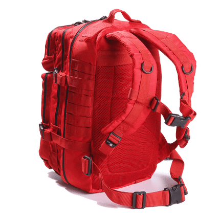Side view of the EFA Tactical Trauma Kit backpack, highlighting adjustable shoulder straps, MOLLE webbing, and durable construction for field deployment.