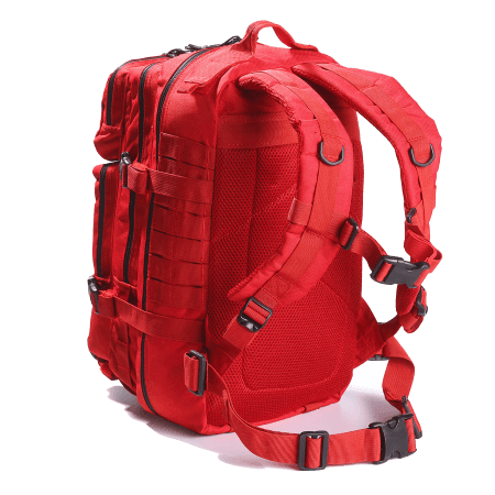 Side view of the EFA Tactical Trauma Kit backpack, highlighting adjustable shoulder straps, MOLLE webbing, and durable construction for field deployment.