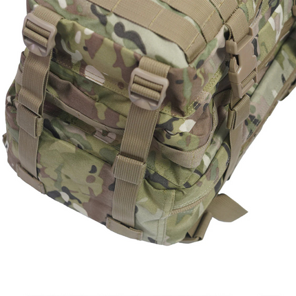 Tactical trauma backpack with camouflage pattern and secure straps for emergency response gear.