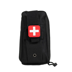 On-Hand First Aid Kit (OHFAK) compact black trauma kit pouch with red cross patch.