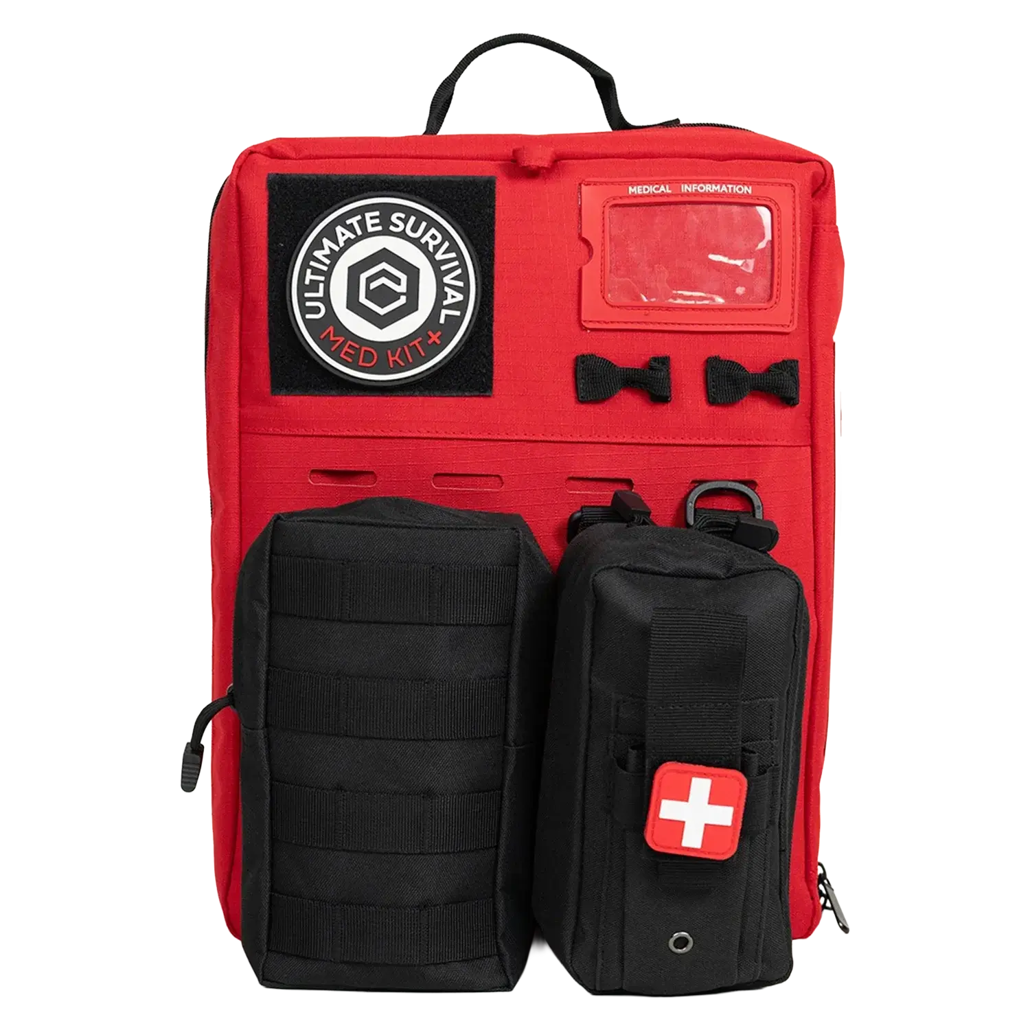 Ultimate Survival Med Kit featuring trauma gear, compact design, for 4-person first aid emergencies.