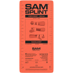 Orange SAM Splint for wrist stabilization, 9 inches long, radiolucent, waterproof, reusable, ideal for first aid kits.