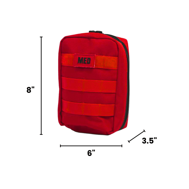 Tactical IFAK Pro w/TQ & Chest Seals compact red first aid kit dimensions 8x6x3.5 inches