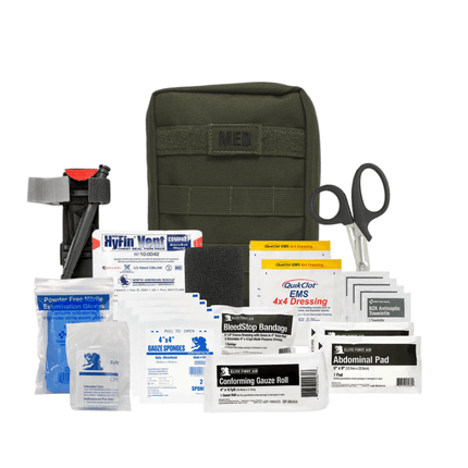 Tactical IFAK Pro w/TQ & Chest Seals with essential medical supplies for trauma care.