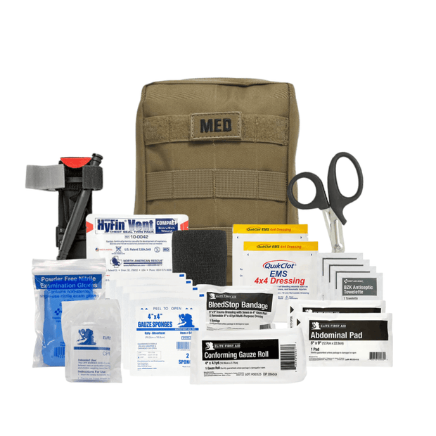 Tactical IFAK Pro w/TQ & Chest Seals, complete first aid kit with supplies for serious trauma care.