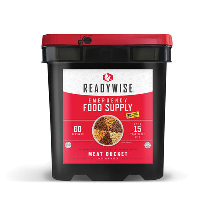 60-Serving Freeze-Dried Meat Bucket + 20 Servings of Rice – Long-Term Emergency Food Supply