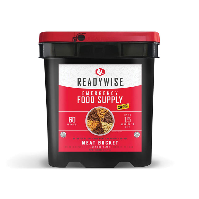 60-Serving Freeze-Dried Meat Bucket + 20 Servings of Rice – Long-Term Emergency Food Supply