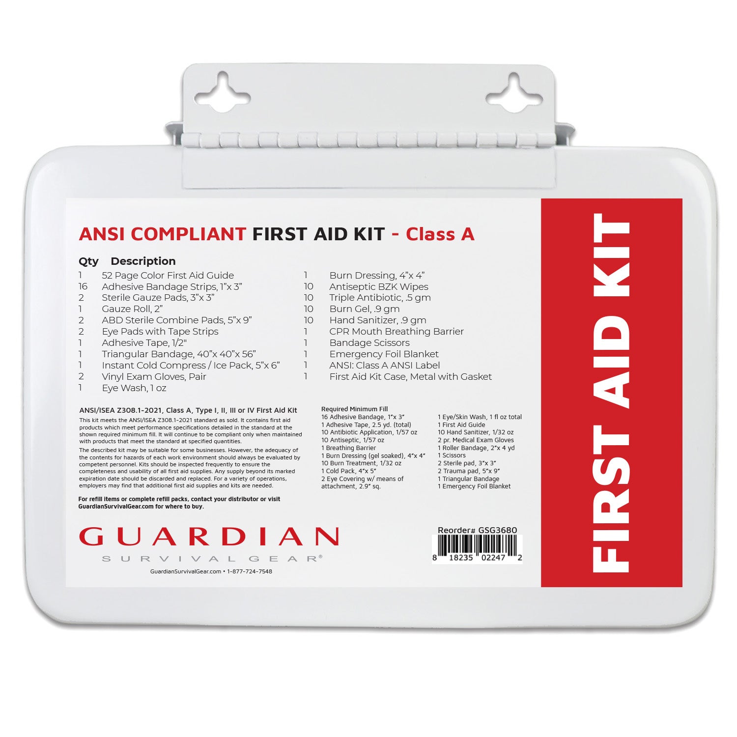 Guardian Survival Gear First Aid Kit – 79 Pieces, ANSI Class A, Sturdy Metal Case (10–25 Person Use)