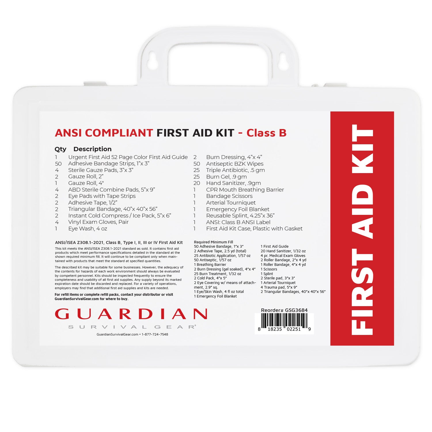 Guardian Survival Gear First Aid Kit – 209 Pieces, ANSI Class B, Lightweight Plastic Case (25–50 Person Use)