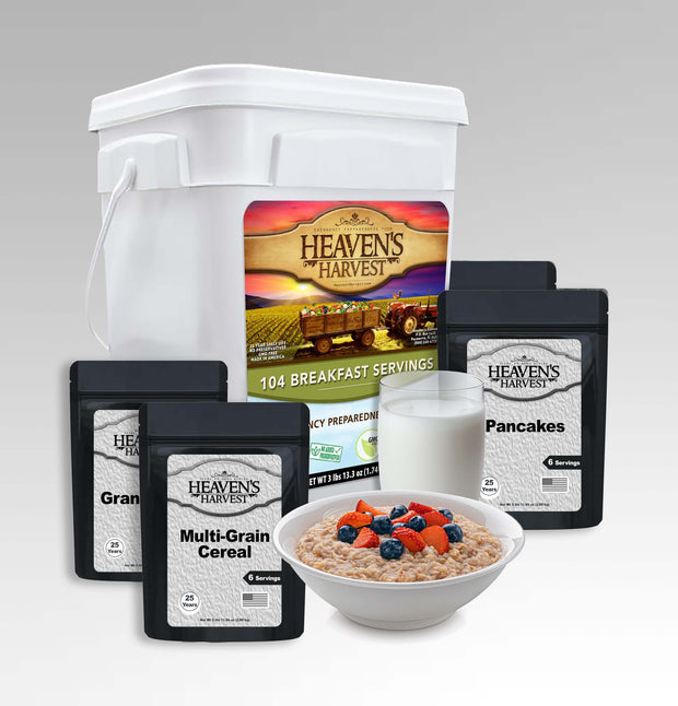 Emergency Survival Food Kit | Breakfast Bucket - 1 Person 1 Month - 104 Servings with variety of meals and milk