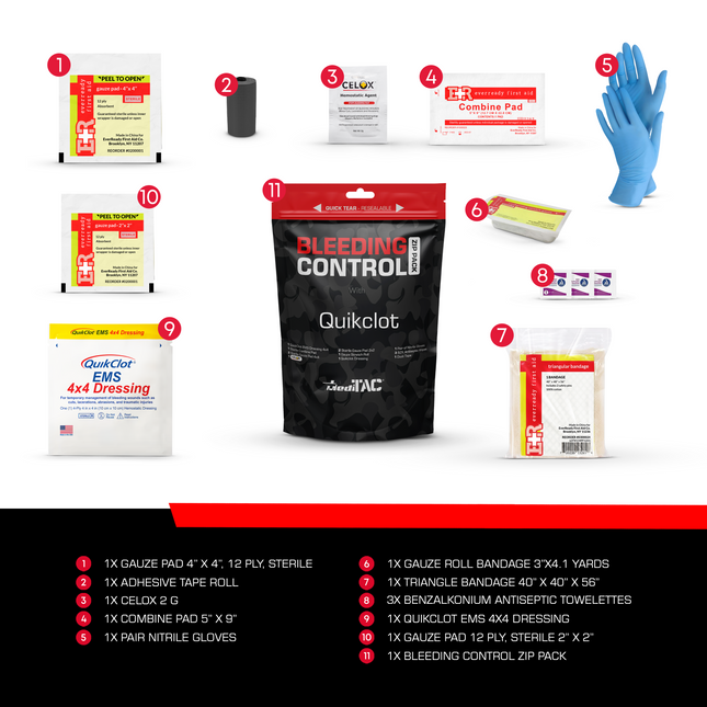 Bleeding Control Zip Pack – Trauma Wound Care Kit with QuikClot & Celox