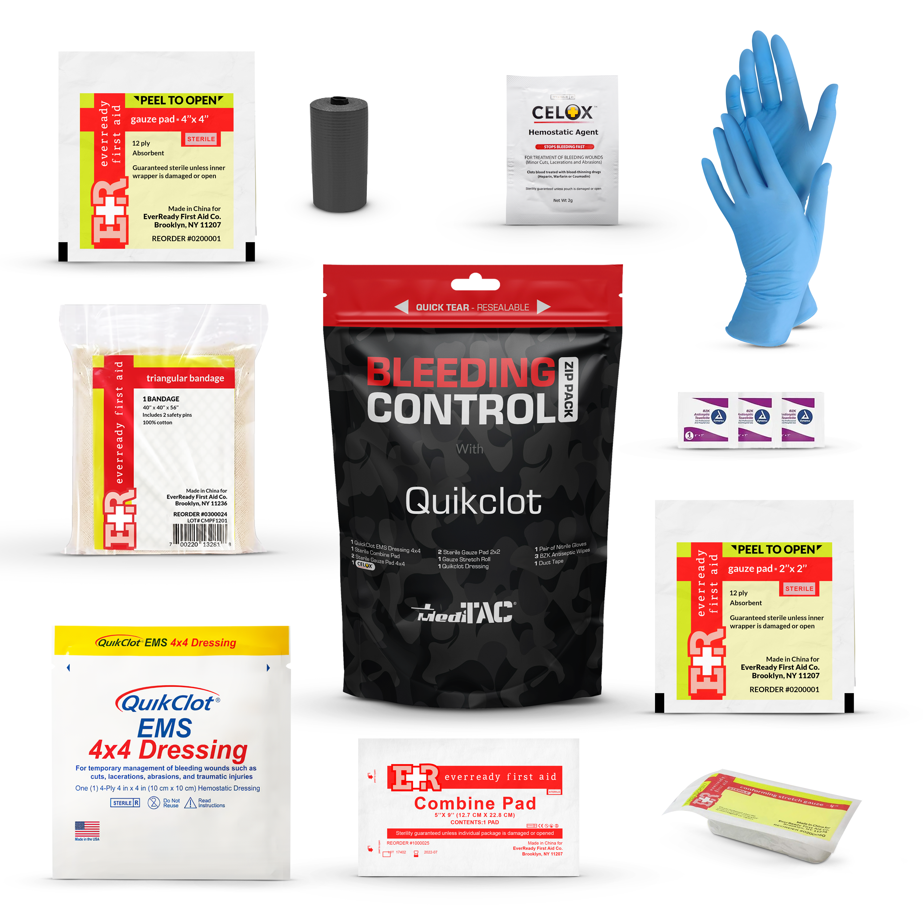 Bleeding Control Zip Pack – Trauma Wound Care Kit with QuikClot & Celox