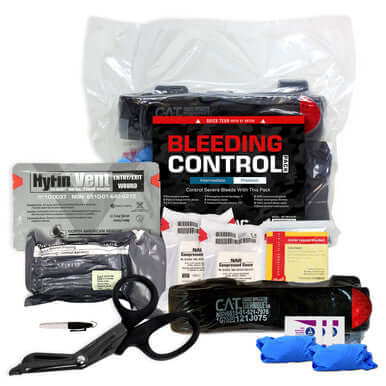 Bleeding Control Pack - Intermediate, featuring essential items for first aid and bleeding management, including scissors, dressings, and tourniquet.