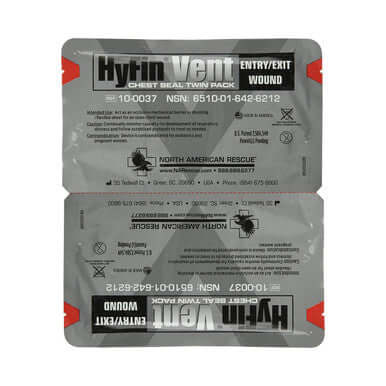 Hyfin Vent Chest Seal Twin Pack for entry/exit wound treatment, designed for effective bleeding control.