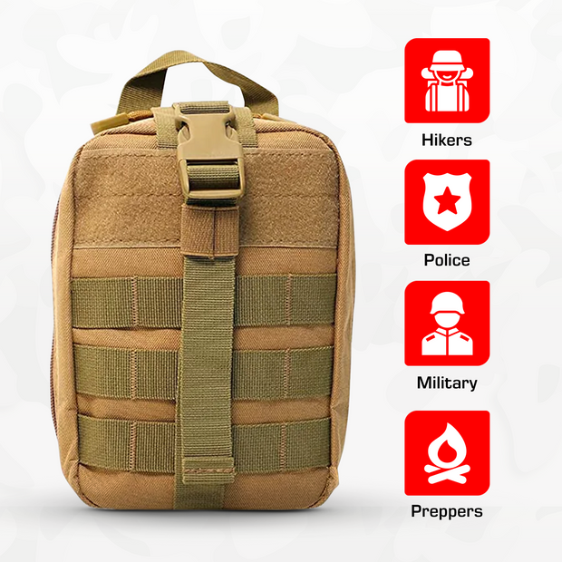 Compact IFAK kit for emergency response, ideal for hikers, police, military, and preppers.