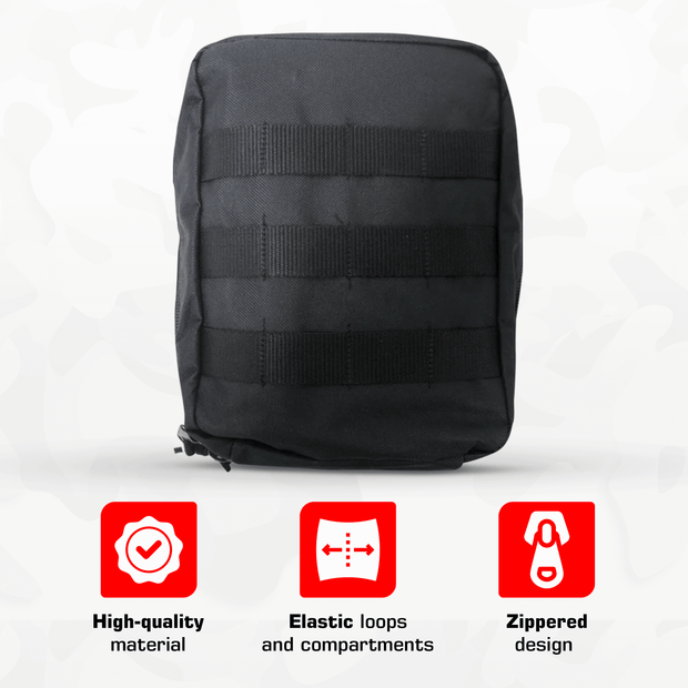 Premium IFAK Trauma Kit with high-quality material, elastic loops, and a zippered design for easy access.