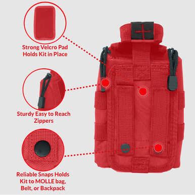 Premium Tactical IFAK Kit (Copy) showing strong Velcro pad, sturdy zippers, and reliable snaps for MOLLE integration.