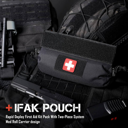 1st Line IFAK pouch for rapid deploy first aid kit with two-piece system, designed for easy access and organization.