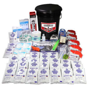 Deluxe Classroom Lockdown Kit – Emergency Preparedness for 30 Students, including food, water, first aid, and sanitation supplies.