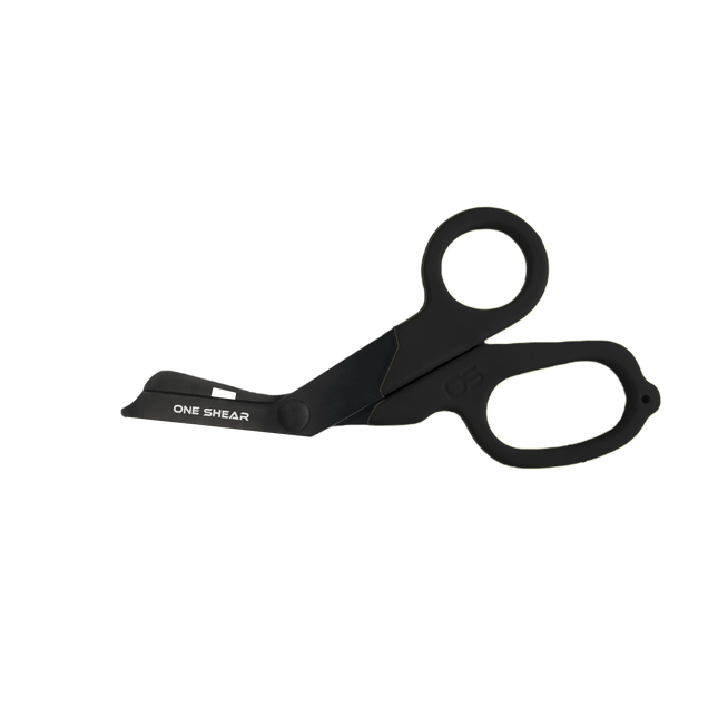PRO Extreme Rescue Edition Trauma Shears by ONE SHEAR in black color, ideal for emergency medical use.