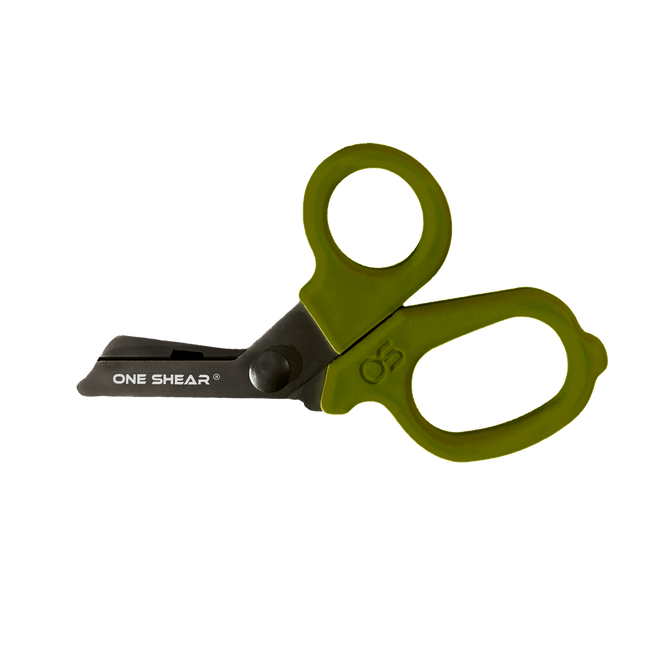MINI Compact Medical Tactical Trauma Shears | ONE SHEAR® with green handles and black blades