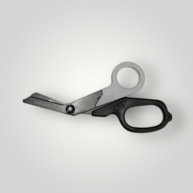ONE SHEAR LIMITED – Black and Cool Gray handle scissors, high-performance design with tactical style.