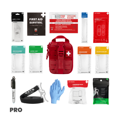 Sidekick IFAK Pouch by MyMedic with various first aid supplies and survival gear.