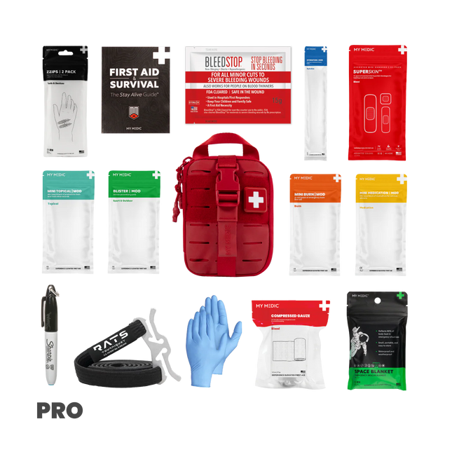 Sidekick IFAK Pouch by MyMedic with various first aid supplies and survival gear.
